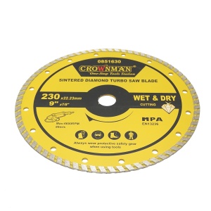 Disc diamantat turbo sinterizat 230x22.23mm, viteza max. 6600rpm, taiere umeda/uscata pentru piatra, gresie, ceramica, marmura , Cod: DISPT20, Marca: CROWNMAN - Img 3