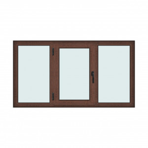 Fereastra 200x110cm, 3 canate, maro, nuc, stanga si rabatare, Klass, 7cm, 6 camere, 2 garnituri