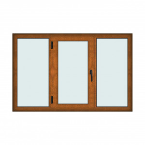 Fereastra 200x130cm, 3 canate, maro, stejar auriu, stanga si rabatare, Klass, 7cm, 6 camere, 2 garnituri