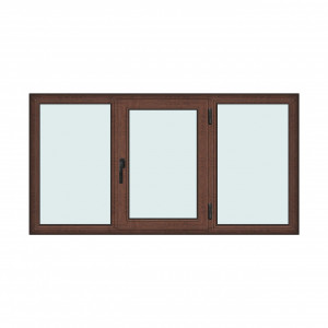 Fereastra 210x110cm, 3 canate, maro, nuc, dreapta si rabatare, Klass, 7cm, 6 camere, 2 garnituri - Img 1