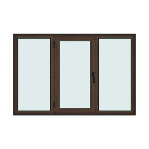 Fereastra 210x140cm, 3 canate, wenge (tabac), stanga si rabatare, Klass, 7cm, 6 camere, 2 garnituri - Img 1