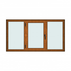 Fereastra 220x120cm, 3 canate, maro, stejar auriu, stanga si rabatare, Klass, 7cm, 6 camere, 2 garnituri
