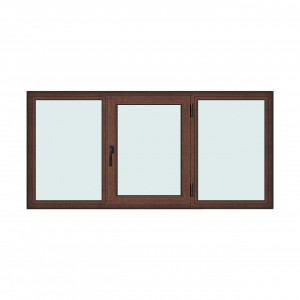 Fereastra 230x110cm, 3 canate, maro, nuc, dreapta si rabatare, Klass, 7cm, 6 camere, 2 garnituri - Img 1