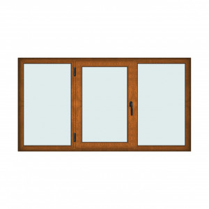 Fereastra 240x130cm, 3 canate, maro, stejar auriu, stanga si rabatare, Klass, 7cm, 6 camere, 2 garnituri