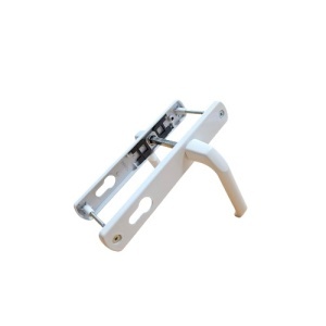 Maner usa, aluminiu, cu arc, latime sild 35mm, interax 85mm, alb, reversibil, tija si suruburi incluse, Glasspandoor - Img 2