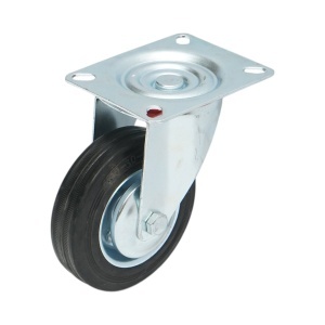 Roata pivotanta industriala 100x30mm fara frana, cauciuc plin negru, placa otel 100x80mm 55kg, DISVF56