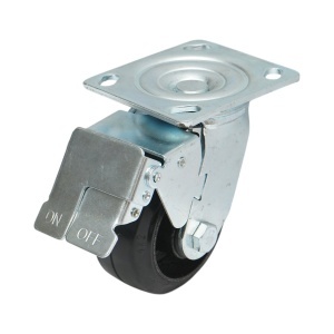 Roata pivotanta industriala 100x50mm cu frana, cauciuc plin negru, placa otel 115x100mm 100kg, DISVG28