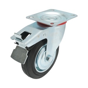 Roata pivotanta industriala 150x38mm cu frana, cauciuc plin negru, placa otel 135x105mm 120kg, DISVF68