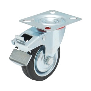 Roata pivotanta industriala 75x22mm cu frana, cauciuc plin negru, placa otel 80x66mm 35kg, DISVF65