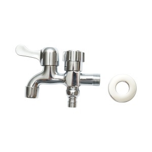 Robinet apa dublu de serviciu, montaj perete, otel inoxidabil, crom lucios, Cod: DISSY46 - Img 2