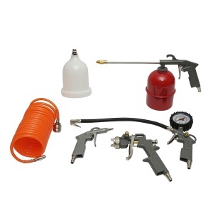 Set 5 piese aer comprimat vopsit, suflat, umflat, spalat cu furtun spiralat 5m , Cod: BK76144, Breckner Germania - Img 1