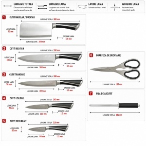 Set cutite bucatarie 8 piese cu suport rotativ acrilic, foarfeca si pila ascutit, lama otel 3Cr13, maner otel 18/0 negru Breckner Germany, AAA383 - Img 2