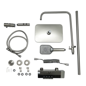 Set dus multifunctional cu termostat, afisaj digital temperatura apa, 4 functii de curgere a apei, pipa cada, dus dreptunghiular, dus de mana, dus bideu, gri , Cod: BK79264 - Img 2