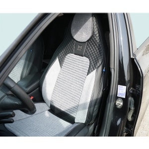 Set huse scaune auto Premium Negru-Gri universale, design sport ergonomic, piele ecologica cu insertii textile, fata + spate 11 piese, DISVG59 - Img 3