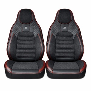 Set huse scaune auto Premium Negru-Rosu universale, design sport ergonomic, piele ecologica cu insertii textile, fata + spate 11 piese, DISVG58 - Img 2