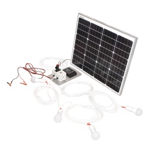 Set panou solar 50W fotovoltaic monocristalin 670x540x30mm 12-24V priza bricheta cu 4 becuri 9W Breckner Germany, BRECKNER GERMANY, BK87420