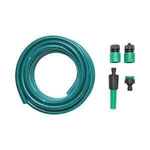 Set rola 7.5m furtun gradina PVC impletit 1/2 inch cu duza stropit reglabila, conectori si adaptor robinet 3/4-1/2 inch, DISTN99