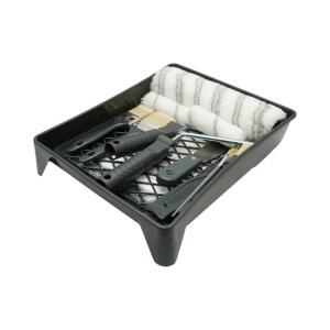 Set vopsit si zugravit cu trafaleti poliester 10cm, 25cm, 4 pensule, spaclu, mixer, tavita vopsea, gratar, folie protectie, cutter 15 piese Breckner Germany, BK00376 - Img 7