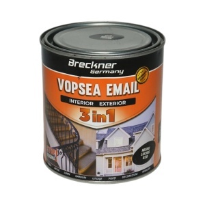 Vopsea email anticoroziva 3 in 1 negru lucios 039 pe baza de solvent 1L, direct pe rugina, interior si exterior Breckner Germany, BK89030