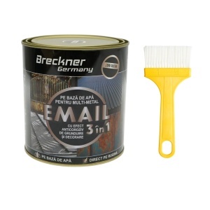 Vopsea email anticoroziva 3 in 1 pentru metal, direct pe rugina, pe baza de apa, negru mat 750g Breckner Germany, BK00212