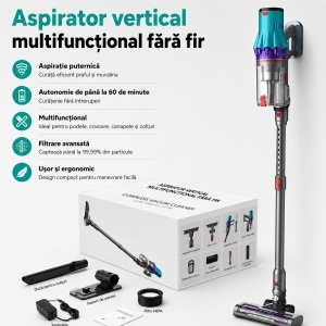 Aspirator vertical fara fir 300W, putere aspirare 35 kPa, baterie 2000mAh, recipient praf 800ml, 3 moduri de aspirare, ecran tactil LED, motor brushless, perie iluminata LED, BK00492 - Img 18