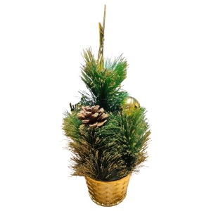 Brad Decorativ Crăciun 35 cm în Ghiveci Auriu – Diferite Modele cu Ornamente - Img 4