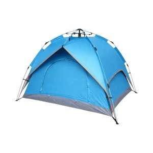 Cort camping 2 persoane albastru pliabil automat pop-up 2 intrari, impermeabil cu protectie UV si plasa anti-insecte 200x200x145cm, BRECKNER GERMANY, BK76203A