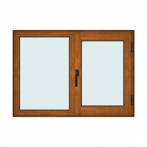 Fereastra 140x100cm, 2 canate, maro, stejar auriu, dreapta si rabatare, Klass, 7cm, 6 camere, 2 garnituri - Img 1