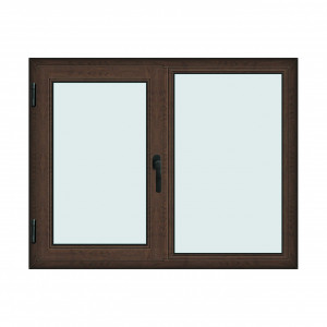 Fereastra 140x110cm, 2 canate, wenge (tabac), stanga si rabatare, Klass, 7cm, 6 camere, 2 garnituri - Img 1