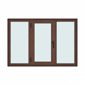 Fereastra 190x130cm, 3 canate, maro, nuc, stanga si rabatare, Klass, 7cm, 6 camere, 2 garnituri - Img 1