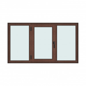 Fereastra 210x120cm, 3 canate, maro, nuc, stanga si rabatare, Klass, 7cm, 6 camere, 2 garnituri - Img 1