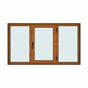 Fereastra 210x120cm, 3 canate, maro, stejar auriu, dreapta si rabatare, Klass, 7cm, 6 camere, 2 garnituri