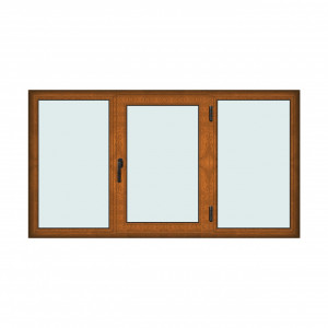 Fereastra 220x120cm, 3 canate, maro, stejar auriu, dreapta si rabatare, Klass, 7cm, 6 camere, 2 garnituri - Img 1
