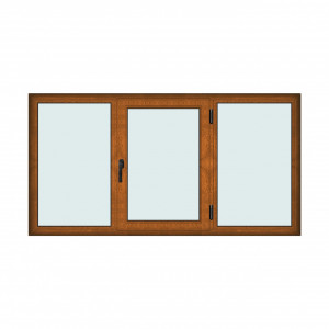 Fereastra 230x120cm, 3 canate, maro, stejar auriu, dreapta si rabatare, Klass, 7cm, 6 camere, 2 garnituri