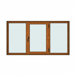 Fereastra 240x130cm, 3 canate, maro, stejar auriu, dreapta si rabatare, Klass, 7cm, 6 camere, 2 garnituri