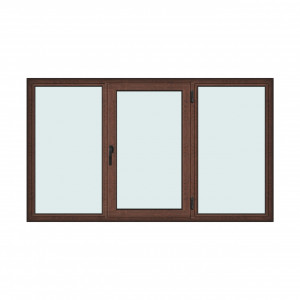 Fereastra 240x140cm, 3 canate, maro, nuc, dreapta si rabatare, Klass, 7cm, 6 camere, 2 garnituri