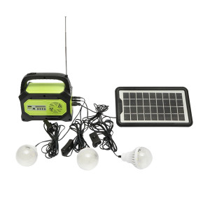 Kit iluminat portabil LED, cu 3 becuri/proiector, radio FM, MP3, panou solar si baterie 6V, 4.5 Ah, pentru pescuit camping, GD-8073, Cod: DISLK23, Gdplus