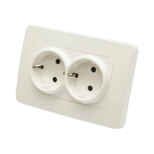 Priza schuko dubla alba incastrata 220V, 16A, PC 83x150mm, DISRP53