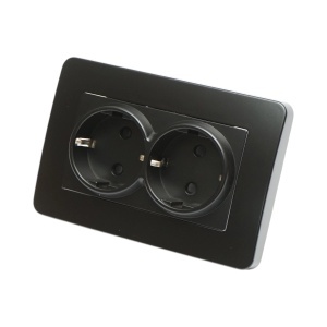Priza schuko dubla neagra incastrata 220V, 16A, PC 83x150mm, DISRP70