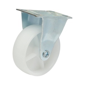 Roata fixa 73x25mm fara frana, polipropilena alba, placa otel 70x44mm 45kg, DISVF96