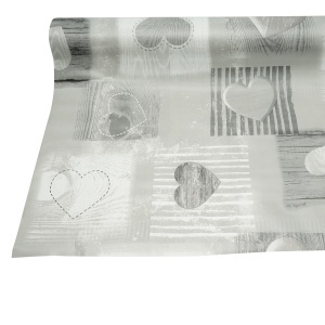 Rola fata de masa decorativa PVC 1.37x20m, grosime 0.18mm, textil 45 g/mp, model inimi gri Breckner Germany - Img 5