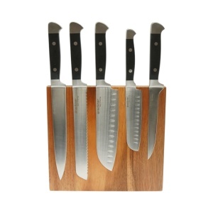 Set 6 cutite bucatarie cu suport magnetic din lemn, lama otel 3Cr13, maner ABS negru + otel inoxidabil 18/0 Breckner Germany, AAA387