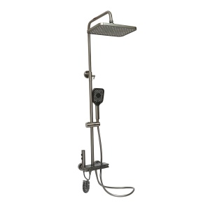 Set dus multifunctional cu termostat, afisaj digital temperatura apa, 4 functii de curgere a apei, pipa cada, dus dreptunghiular, dus de mana, dus bideu, gri, Cod: BK79261 - Img 1