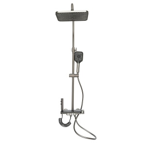 Set dus multifunctional cu termostat, afisaj digital temperatura apa, 4 functii de curgere a apei, pipa cada, dus dreptunghiular, dus de mana, dus bideu, gri , Cod: BK79264 - Img 3