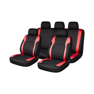 Set huse scaune auto universale Negru-Rosu Diamond, piele ecologica matlasata, fata + spate 9 piese, DISVG54