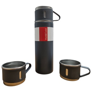 Set Termos cu 2 Căni – 500 ml, Perete Dublu Vacuum, 12h Cald/Rece, Bază Antiderapantă