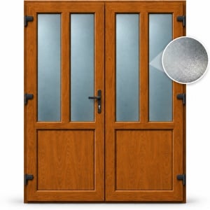 Usa T-Model Dubla, PVC & termopan, 200x190cm, maro, stejar auriu, stanga, Klass, 7cm, 6 camere, sticla mata nisip alb