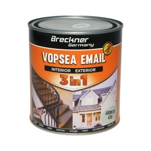 Vopsea email anticoroziva 3 in 1 argintiu 036 pe baza de solvent, direct pe rugina, interior si exterior 1L Breckner Germany, BK89008