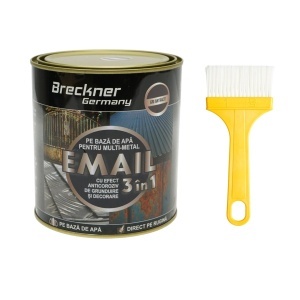 Vopsea email anticoroziva 3 in 1 pentru metal, direct pe rugina, pe baza de apa, gri antracit RAL 7016 750g Breckner Germany, BK00302