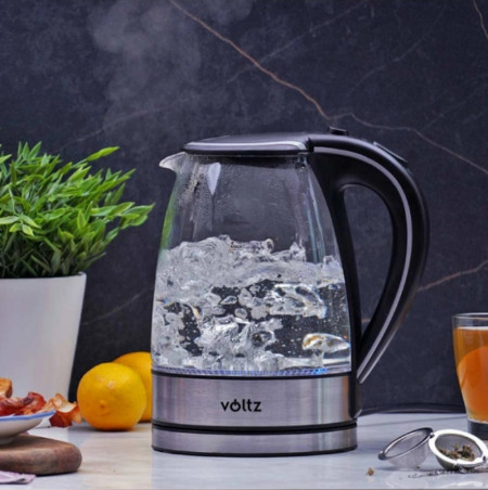 Светеща електрическа кана Voltz V51230E, 2200W, 1.7 литра - стъклена